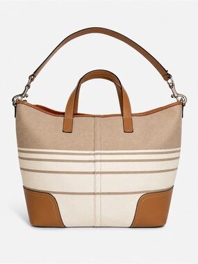 Coach Hadley Striped Canvas Leather Duffel Tote Bag